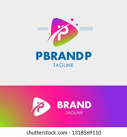 Letter P Orbit Logo template element symbol in modern colorful style. Symbol of play button with negative space text. Vector Illustration - Vector