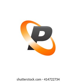 Letter P orbiting swoosh business logo black orange