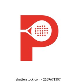 Letter P Padel Racket Logo Design Vector Template. Beach Table Tennis Club Symbol