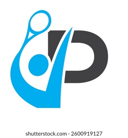 Letter P Padel Racket Logo Design. Paddle Symbol Beach Table Tennis Club Sign