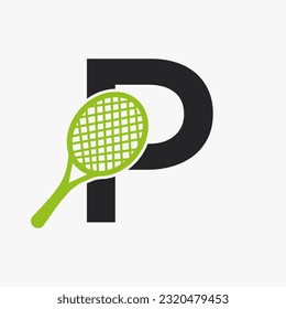 Letter P Padel Tennis Logo. Padel Racket Logo Design. Beach Table Tennis Club Symbol