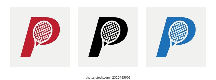 Letter P Padel Tennis Logo. Padel Racket Logo Design. Beach Table Tennis Club Symbol