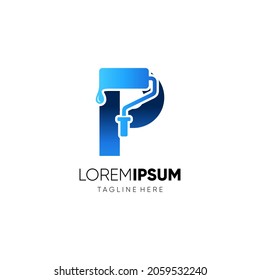 Letter P Paint Roller Logo Design Vector Graphic Icon Emblem Illustration Background Template