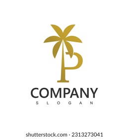 Letter P, Palm logo design template