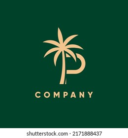 Letter P Palm Tree Logo Design Vector Icon Graphic Emblem Illustration 