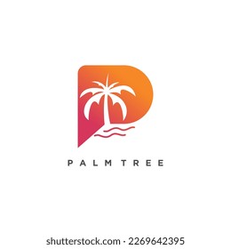 Letter P with palm tree logo design vector