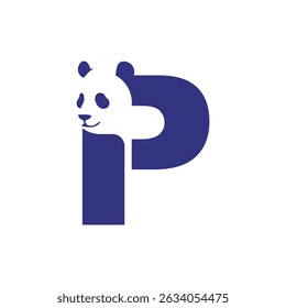 letter P with Panda head cute simple logo design