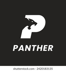 Letter P with panther head illustration. A panther head icon logo vector.