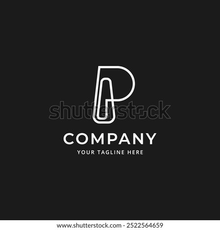Letter P with paper clip simple line monoline logo design concept vector illustration