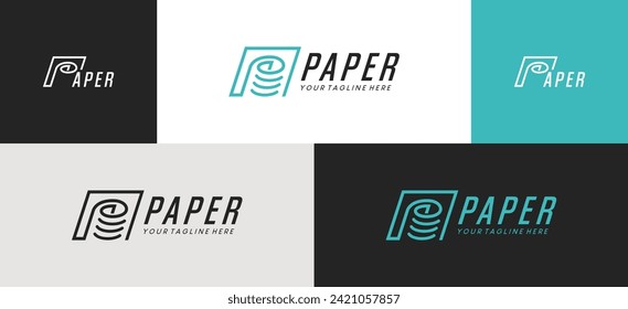 Letter p paper logo vector illustration design with line style