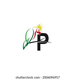 Letter P with parrot bird icon logo design vector illustration