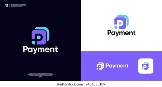 Letter P payment overlap logo design template.