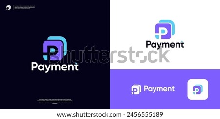 Letter P payment overlap logo design template.