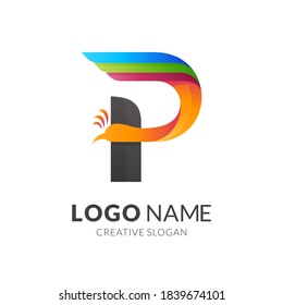 letter P peacock logo, letter P and peacock , combination logo with 3d colorful style