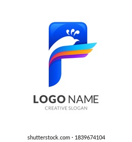letter P peacock logo, letter P and peacock , combination logo with 3d colorful style