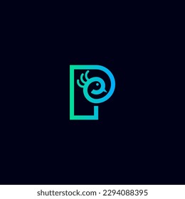 letra P y ilustración del vector pavo real para un icono, símbolo o logotipo. Logotipo inicial