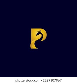 letra P y ilustración del vector pavo real para un icono, símbolo o logotipo. logotipo inicial de la letra P