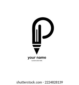 letter P and pen logo. combination of the letter P and the tip of the pen.