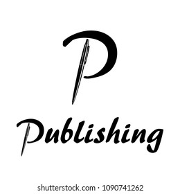 letter p with pen. publishing logo. black and white image