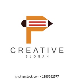 letter p with pencil, creative logo design