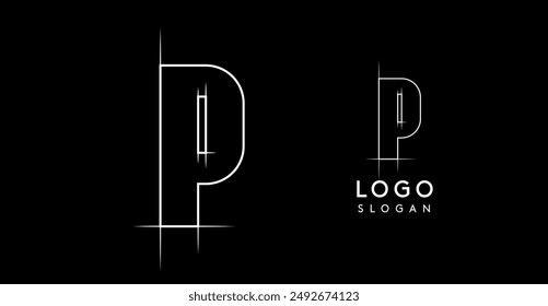 Letter P pencil drawn, architectural blueprint logo design, construction plan, technical drawing. Ideal for corporate branding, industrial projects, engineering firms. Vector illustration