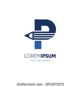 Letter P Pencil Logo Design Vector Icon Graphic Emblem Illustration Background Template