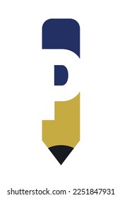 Letter P with pencil logo icon design template elements. Vector graphic illustration. Text P negative space logo on pen symbol vector illustration. 