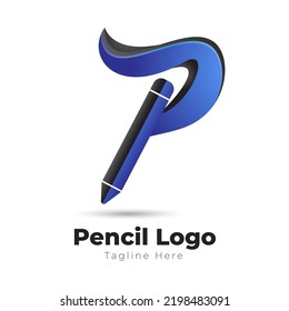 letter p, pencil logo template design