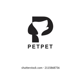 Plantilla de logotipo para perros mascotas de la letra P, diseño de logotipo totalmente vectorial y personalizado