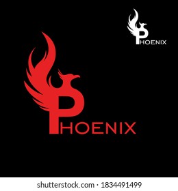 letter P , phoenix bird, logo, vector illustrations