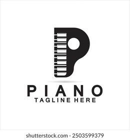 Letra P piano logo. Diseño creativo letra P Combinación con teclado Piano para piano Logo.