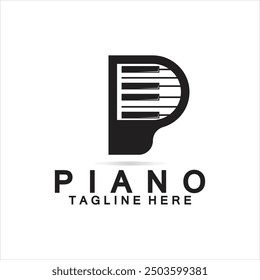 Letter P piano logo. Creative design letter P Combination with Keyboard Piano for piano Logo.