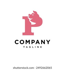 Letter P Pig Head logo icon vecto