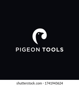 letter p with pigeon logo design vector illustration on black background