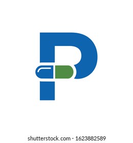 Letter P Pill or Capsule Logo Design. Initial Geometric Medicine Vector Graphic.