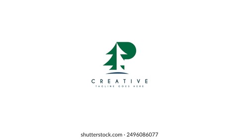 Letter P pine tree logo design vector illustration.