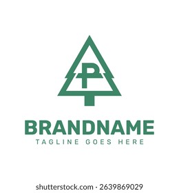 Letter P Pine Tree Logo, symbolizing nature, growth, and environmental harmony