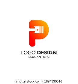 Letter P and piston for service and automotive logo design