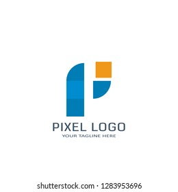Letter P Pixel Logo Design Template. Alphabet Pixel Motion Logo.