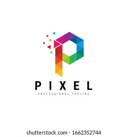 Letter P Pixel Logo Design Template