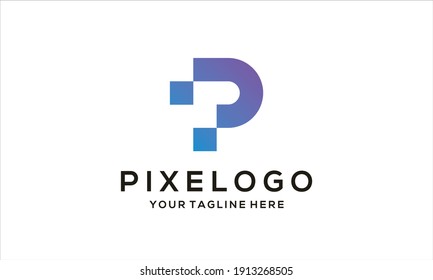 Letter P for pixel logo template	