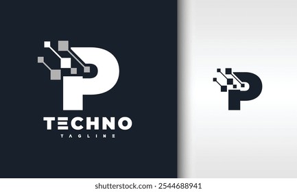 letter P pixel tech logo