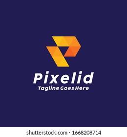Letter P For Pixel Technology logo design with concept of Geometric icon and App Symbol vector.