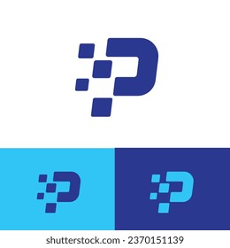 Letter P pixels monogram. The technology letter P monogram logo is great for software companies or app products.