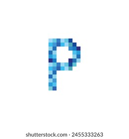 letter P pixels, simple blue vector logo symbol