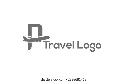 letter P with plane and airline logo vector template. Suitable for travel label, tourism, journey posters, flight company advertising, airways identity, and tech transportation