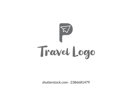 letter P with plane and airline logo vector template. Suitable for travel label, tourism, journey posters, flight company advertising, airways identity, and tech transportation