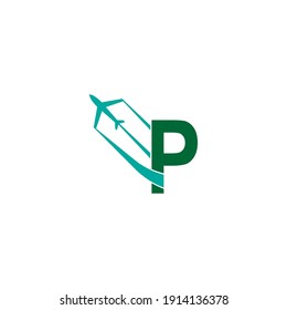 Letra P con icono del logo del plano ilustración vectorial