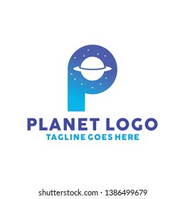 Letter P For Planet Logo Design Vector Template. Gradient style. World Travel and Worldwide Logotype concept. Planet Logo Icon.