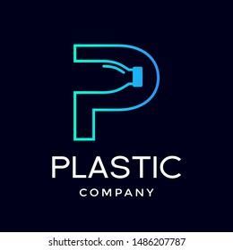 Letter P with plastic or bottle vector logo template. Suitable for ecology, drink, fresh water business.